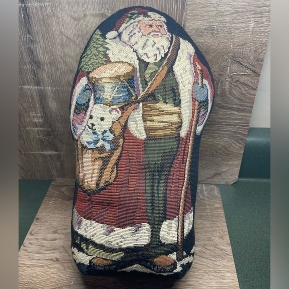 Vintage Christmas Doorstop Weighted Santa Claus Needlepoint‎ Tapestry 13 Inch
